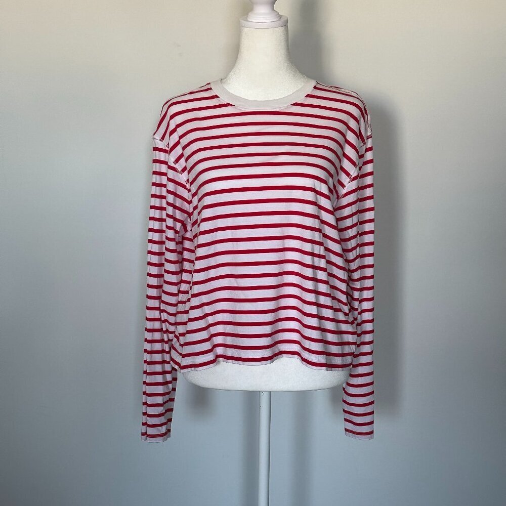 ATM Anthony Thomas‎ Melillo Red White Striped Long Sleeve Cotton Top Size L - Picture 2 of 6